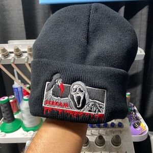 Scream Embroidered Black Beanie